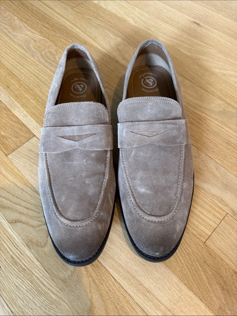 Thomas & Vine Men's Suede Penny Loafers in Taupe